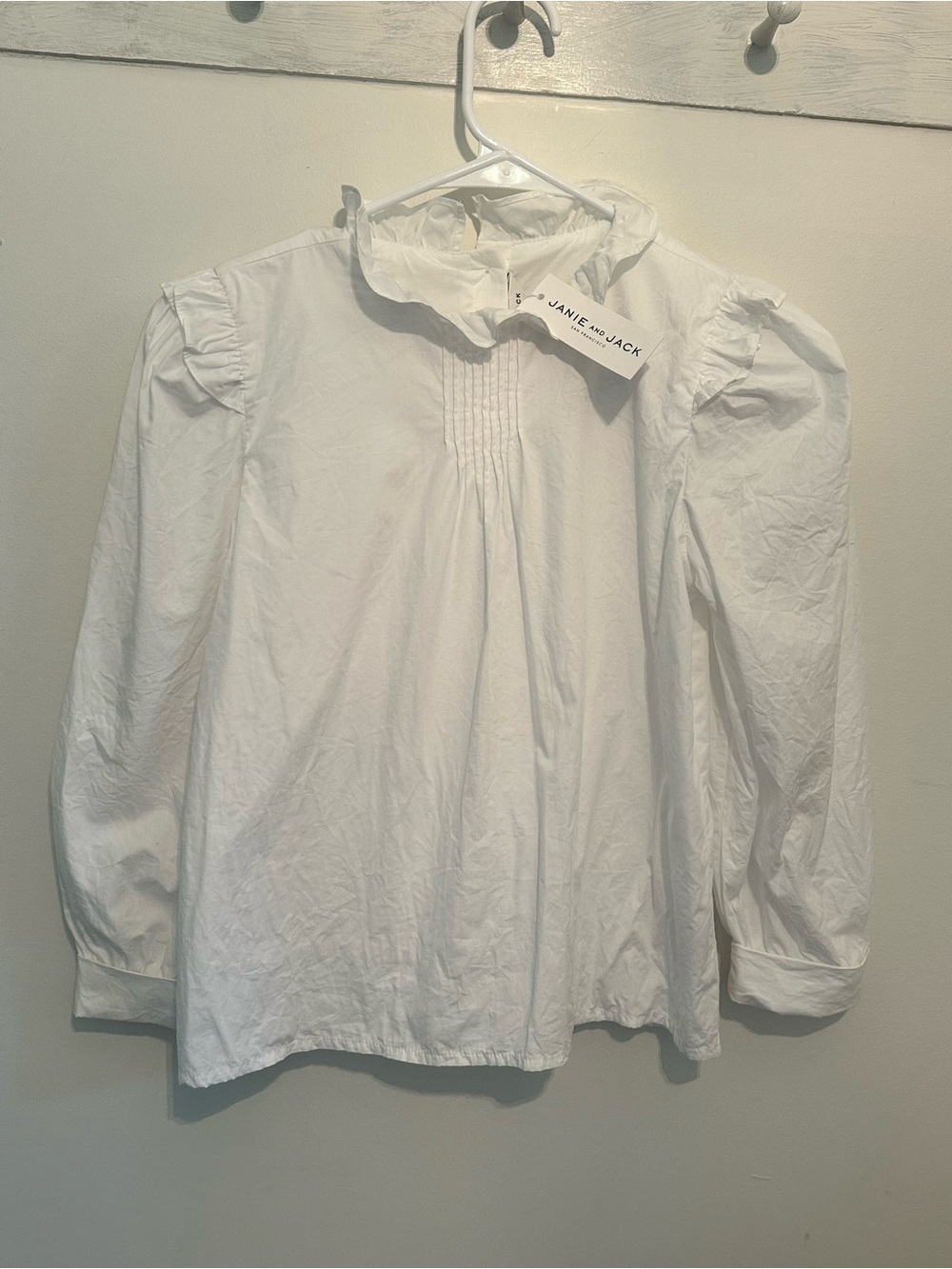 Janie and Jack girls classic White Ruffled Collar Button-Back Blouse size 12